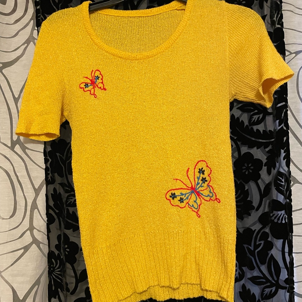 Vintage 70s sweater with embroidered butterflies